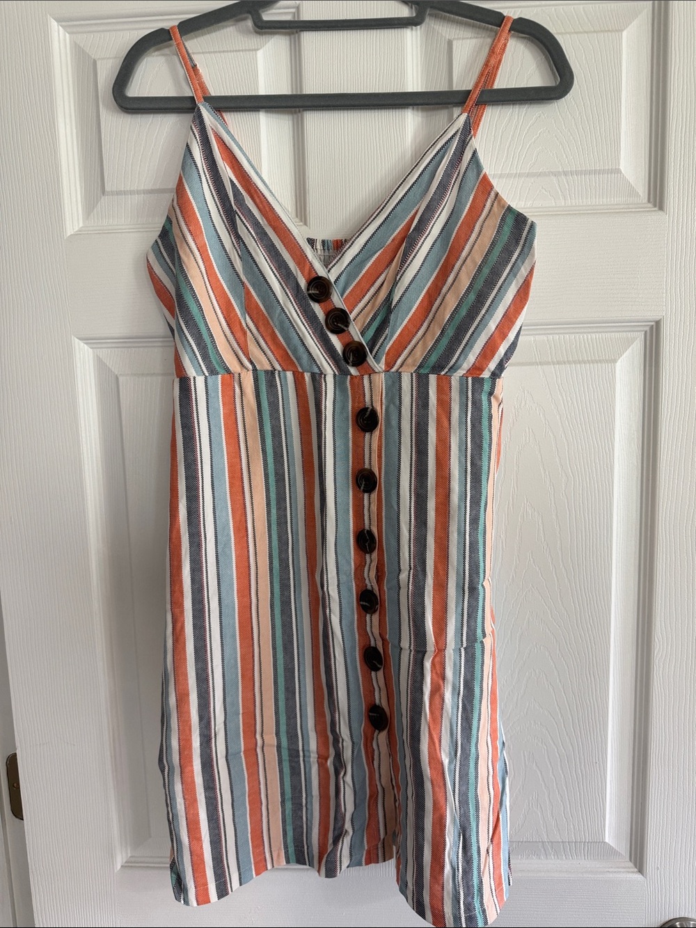 Daytrip Sun Dress with Blue, Orange, and Cream Stripes